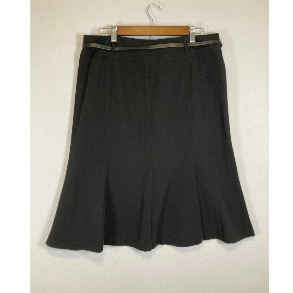 Classic Career Larry Levine Women 14 Black Belted‎ A-Line Midi Skirt 103715